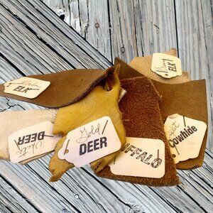 Vintage American Leather Swatches Deer + Elk + Buffalo + Cowhide lot of 6